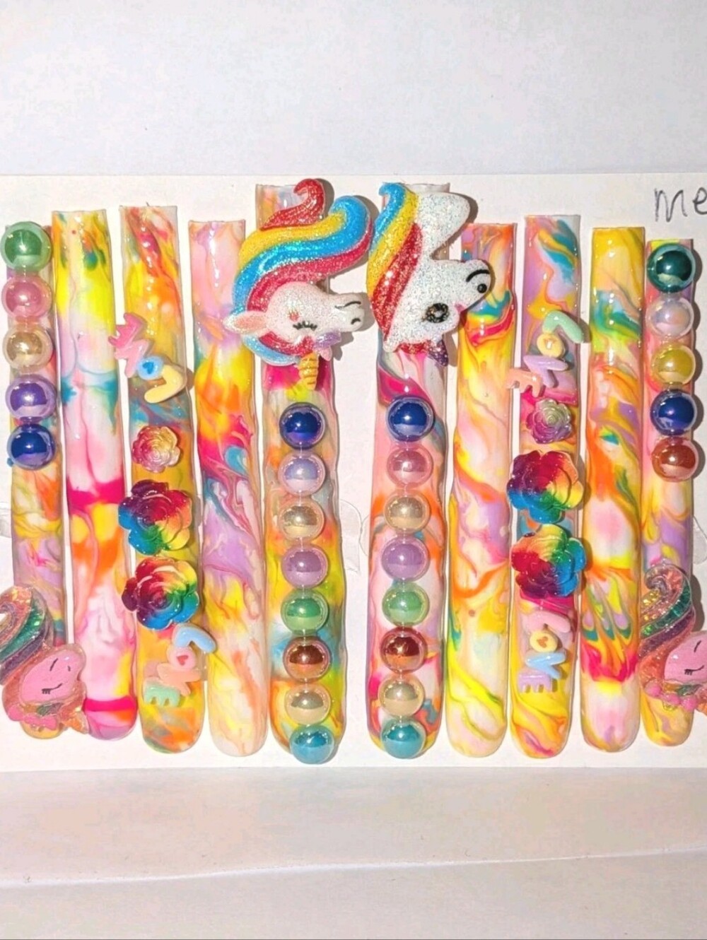 Hand Crafted Multicolor Unicorn 6Xl Press-On Nails with Rainbow Accents Sz Mediu - Picture 5 of 17